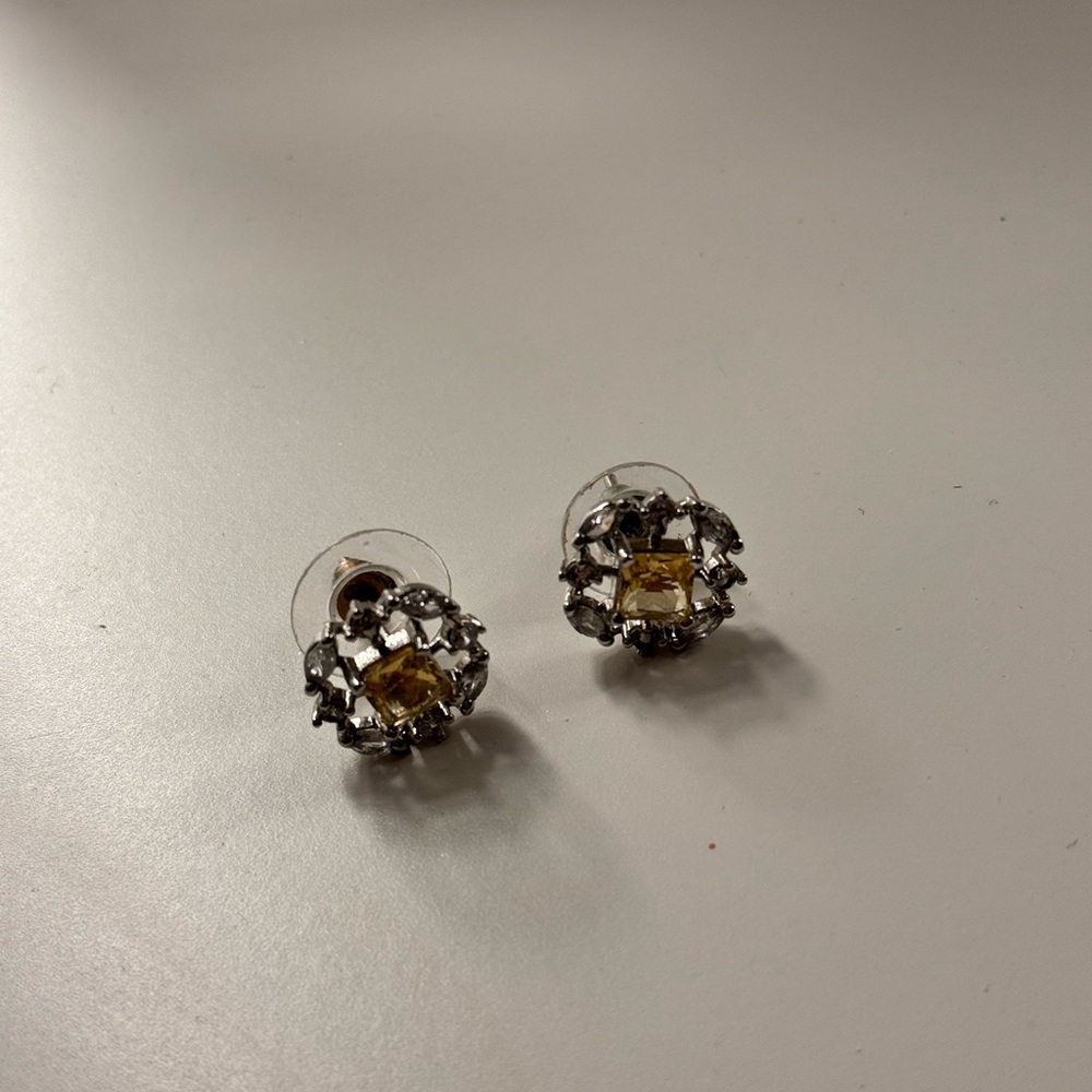Elegant Silver and Yellow Stud Earrings